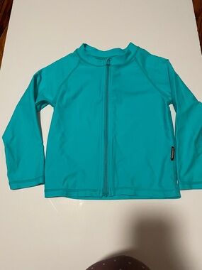 G Gradual Toddler 3T Rash Guard UPF 50 Long Sleeve Cyan Zip Front Swim Shirt